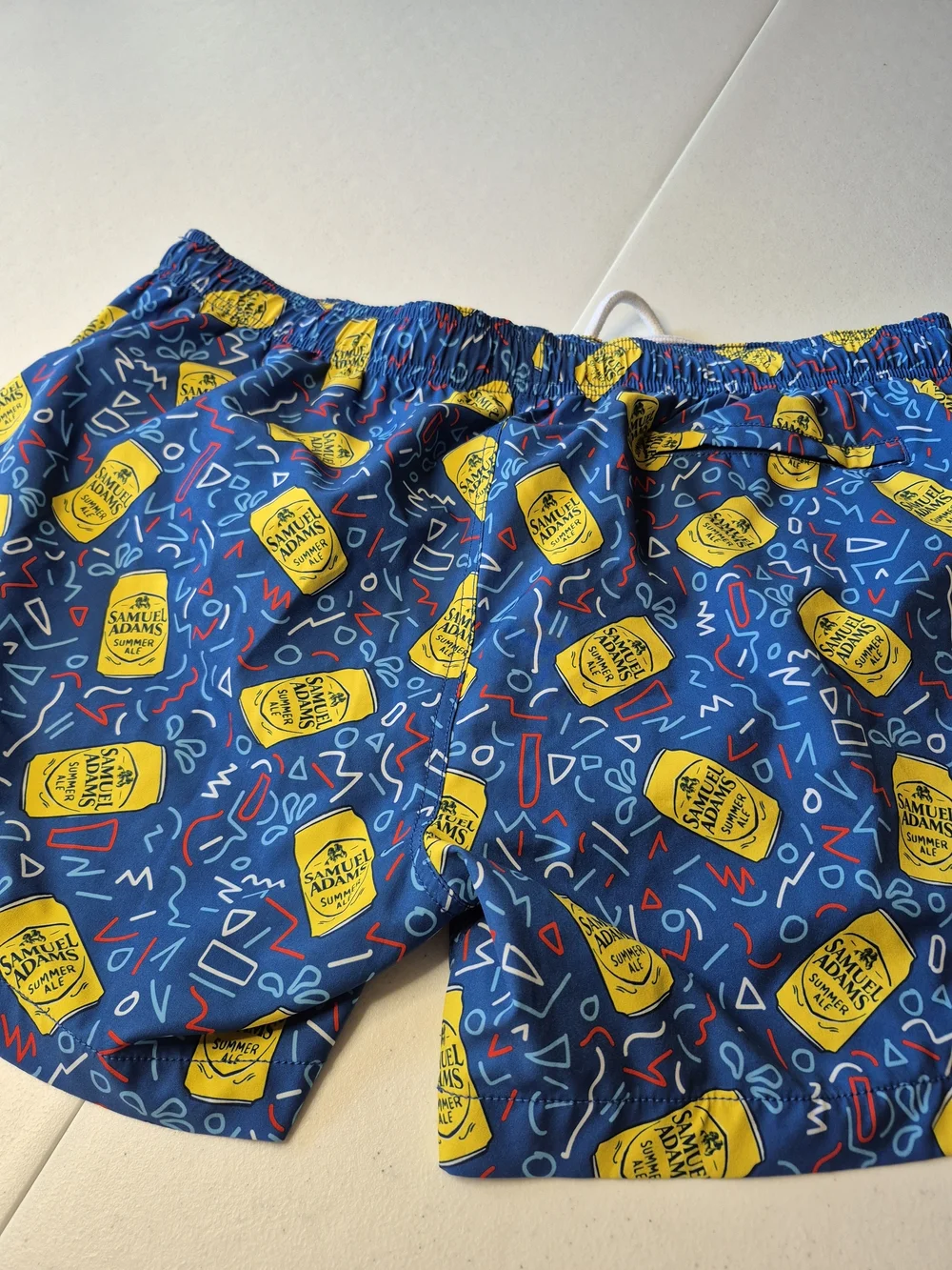 Men's Blue Swim Trunks with Yellow Can Print - Samuel Adams Inspired 4433/6